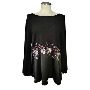 Alfani Black Floral Embroidered Knit Top | Witchy Boho L